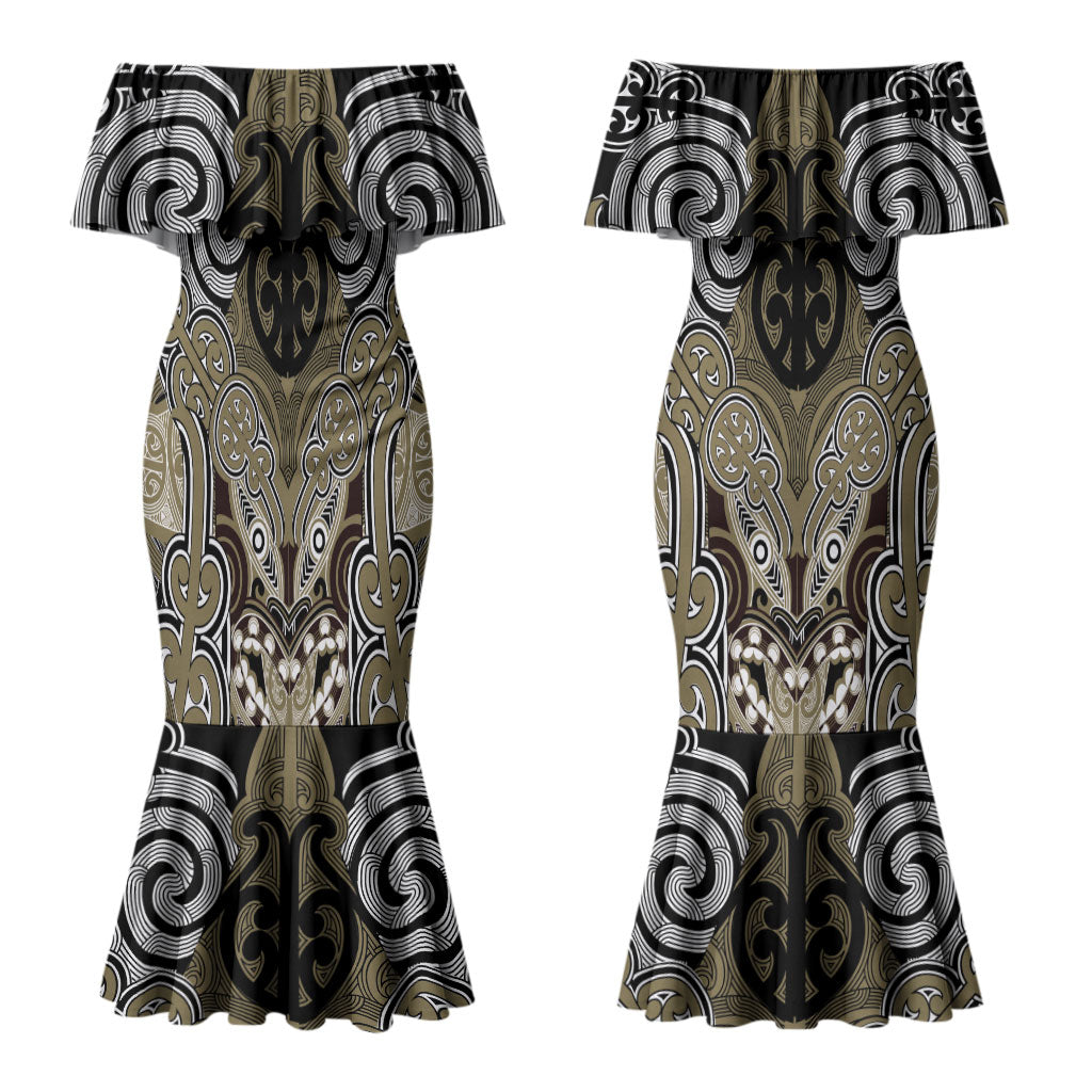 Aotearoa Iwi Waikato Tainui Personalised Couples Matching Mermaid Dress and Hawaiian Shirt Maori Kowhaiwhai Pattern