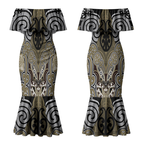 Aotearoa Iwi Waikato Tainui Personalised Couples Matching Mermaid Dress and Hawaiian Shirt Maori Kowhaiwhai Pattern