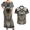 Aotearoa Iwi Waikato Tainui Personalised Couples Matching Off Shoulder Maxi Dress and Hawaiian Shirt Maori Kowhaiwhai Pattern