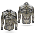 Aotearoa Iwi Waikato Tainui Personalised Couples Matching Off Shoulder Maxi Dress and Long Sleeve Button Shirt Maori Kowhaiwhai Pattern
