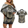 Aotearoa Iwi Waikato Tainui Personalised Couples Matching Off Shoulder Short Dress and Hawaiian Shirt Maori Kowhaiwhai Pattern