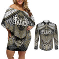 Aotearoa Iwi Waikato Tainui Personalised Couples Matching Off Shoulder Short Dress and Long Sleeve Button Shirt Maori Kowhaiwhai Pattern