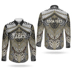 Aotearoa Iwi Waikato Tainui Personalised Couples Matching Off The Shoulder Long Sleeve Dress and Long Sleeve Button Shirt Maori Kowhaiwhai Pattern