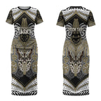 Aotearoa Iwi Waikato Tainui Personalised Couples Matching Short Sleeve Bodycon Dress and Hawaiian Shirt Maori Kowhaiwhai Pattern