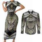 Aotearoa Iwi Waikato Tainui Personalised Couples Matching Short Sleeve Bodycon Dress and Long Sleeve Button Shirt Maori Kowhaiwhai Pattern