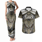 Aotearoa Iwi Waikato Tainui Personalised Couples Matching Tank Maxi Dress and Hawaiian Shirt Maori Kowhaiwhai Pattern
