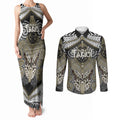 Aotearoa Iwi Waikato Tainui Personalised Couples Matching Tank Maxi Dress and Long Sleeve Button Shirt Maori Kowhaiwhai Pattern