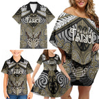 Aotearoa Iwi Waikato Tainui Personalised Family Matching Off Shoulder Short Dress and Hawaiian Shirt Maori Kowhaiwhai Pattern