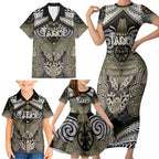 Aotearoa Iwi Waikato Tainui Personalised Family Matching Short Sleeve Bodycon Dress and Hawaiian Shirt Maori Kowhaiwhai Pattern