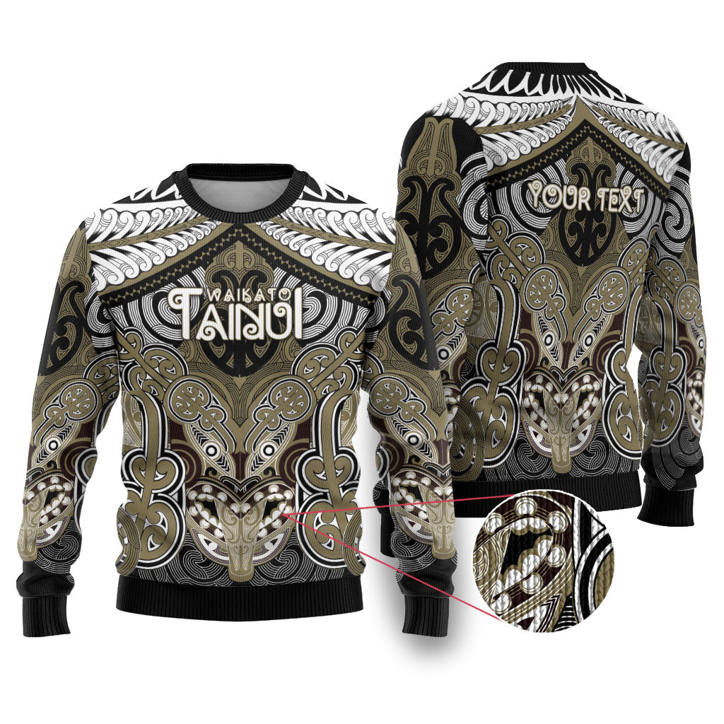 Aotearoa Iwi Waikato Tainui Personalised Ugly Christmas Sweater Maori Kowhaiwhai Pattern