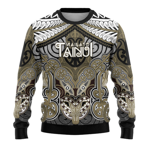 Aotearoa Iwi Waikato Tainui Personalised Ugly Christmas Sweater Maori Kowhaiwhai Pattern