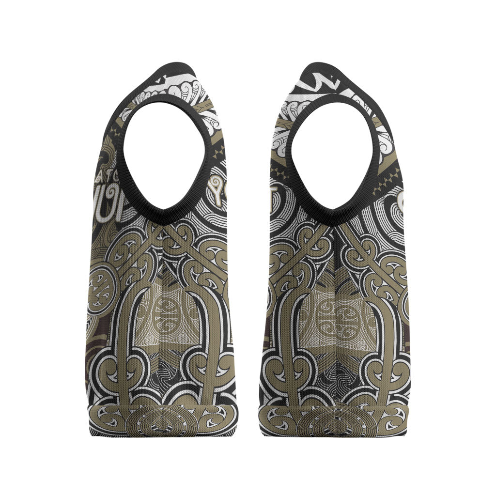 Aotearoa Iwi Waikato Tainui Personalised Christmas Knitted V-Neck Vest Maori Kowhaiwhai Pattern
