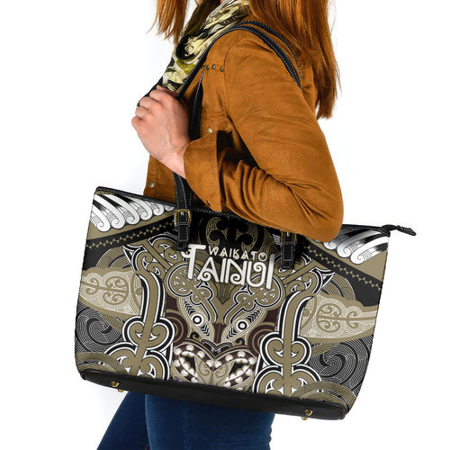 Aotearoa Iwi Waikato Tainui Leather Tote Bag Maori Kowhaiwhai Pattern