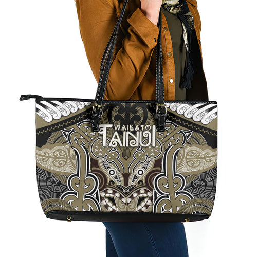 Aotearoa Iwi Waikato Tainui Leather Tote Bag Maori Kowhaiwhai Pattern