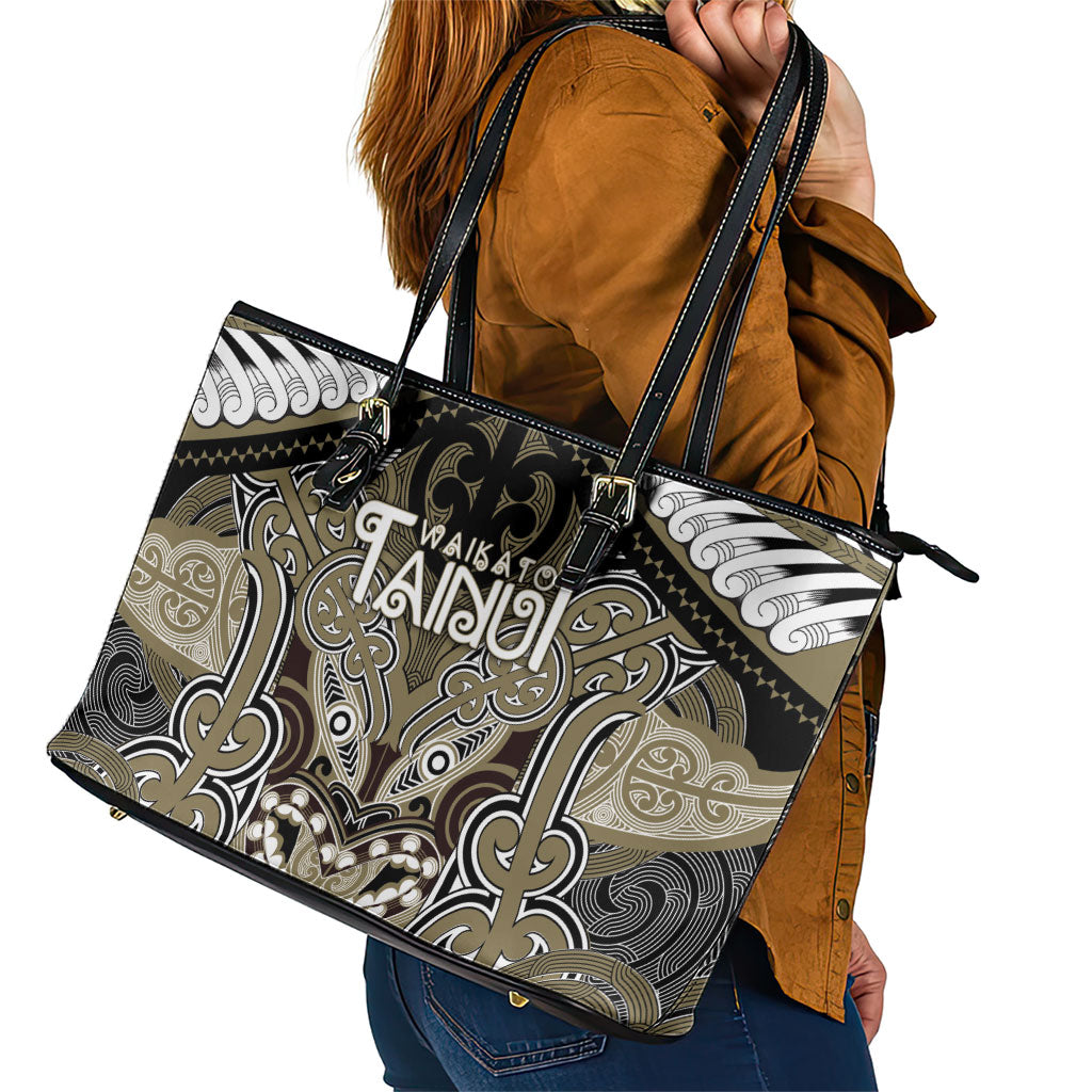 Aotearoa Iwi Waikato Tainui Leather Tote Bag Maori Kowhaiwhai Pattern