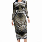 Aotearoa Iwi Waikato Tainui Personalised Long Sleeve Bodycon Dress Maori Kowhaiwhai Pattern