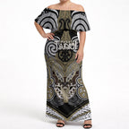 Aotearoa Iwi Waikato Tainui Personalised Off Shoulder Maxi Dress Maori Kowhaiwhai Pattern