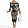 Aotearoa Iwi Waikato Tainui Personalised Off The Shoulder Long Sleeve Dress Maori Kowhaiwhai Pattern