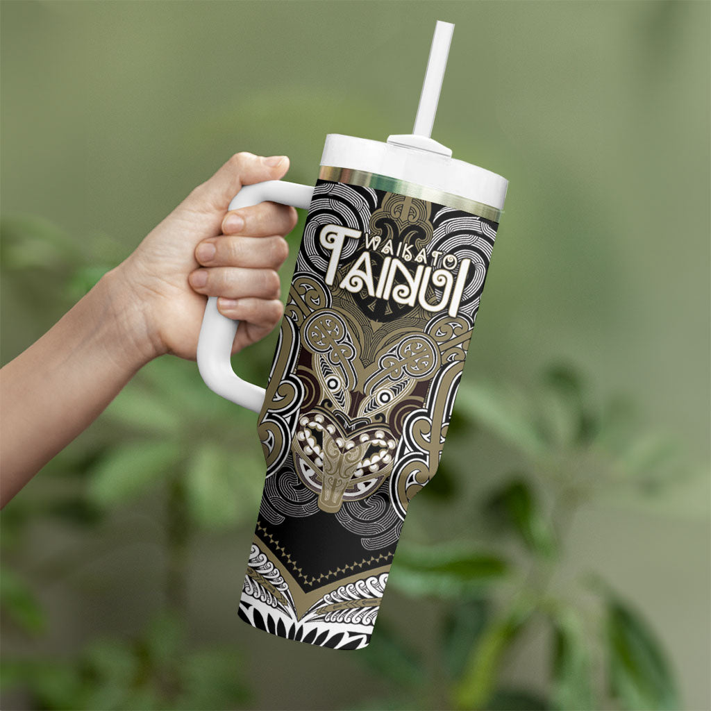 Aotearoa Iwi Waikato Tainui Personalised Tumbler With Handle Maori Kowhaiwhai Pattern