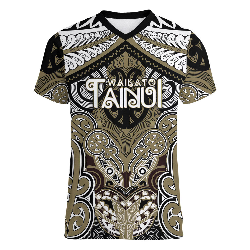 Aotearoa Iwi Waikato Tainui Personalised Women V-Neck T-Shirt Maori Kowhaiwhai Pattern