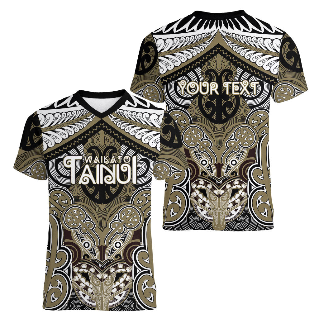 Aotearoa Iwi Waikato Tainui Personalised Women V-Neck T-Shirt Maori Kowhaiwhai Pattern