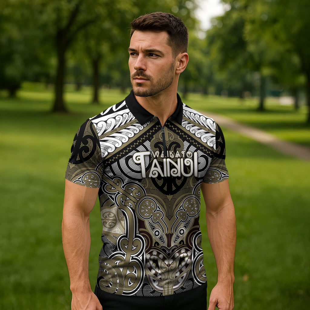 Aotearoa Iwi Waikato Tainui Personalised Zipper Polo Shirt Maori Kowhaiwhai Pattern
