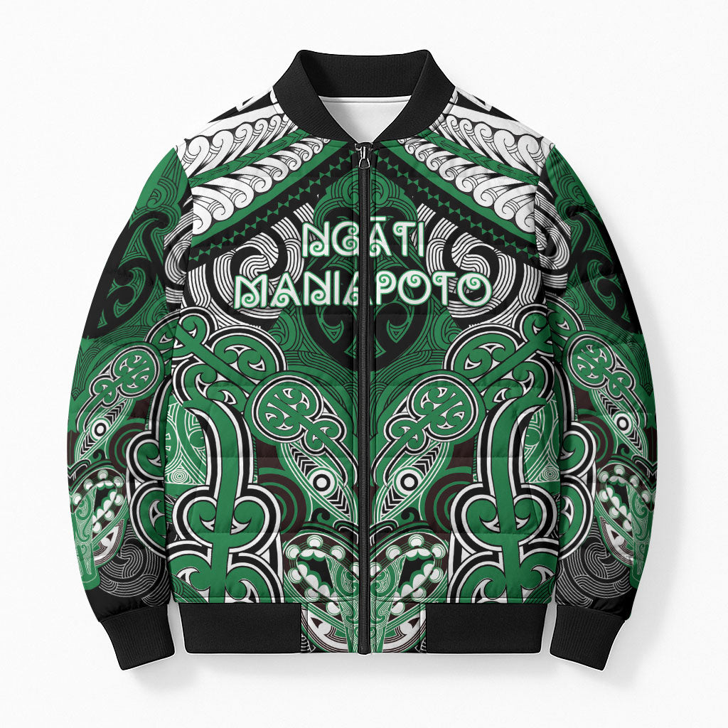 Aotearoa Iwi Ngati Maniapoto Personalised Bomber Puffer Jacket Maori Kowhaiwhai Pattern