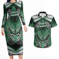 Aotearoa Iwi Ngati Maniapoto Personalised Couples Matching Long Sleeve Bodycon Dress and Hawaiian Shirt Maori Kowhaiwhai Pattern