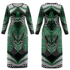 Aotearoa Iwi Ngati Maniapoto Personalised Couples Matching Long Sleeve Bodycon Dress and Hawaiian Shirt Maori Kowhaiwhai Pattern