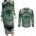 Aotearoa Iwi Ngati Maniapoto Personalised Couples Matching Long Sleeve Bodycon Dress and Long Sleeve Button Shirt Maori Kowhaiwhai Pattern