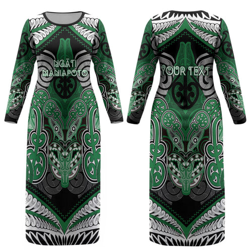 Aotearoa Iwi Ngati Maniapoto Personalised Couples Matching Long Sleeve Bodycon Dress and Long Sleeve Button Shirt Maori Kowhaiwhai Pattern