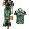Aotearoa Iwi Ngati Maniapoto Personalised Couples Matching Mermaid Dress and Hawaiian Shirt Maori Kowhaiwhai Pattern