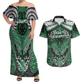 Aotearoa Iwi Ngati Maniapoto Personalised Couples Matching Off Shoulder Maxi Dress and Hawaiian Shirt Maori Kowhaiwhai Pattern