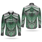 Aotearoa Iwi Ngati Maniapoto Personalised Couples Matching Off Shoulder Maxi Dress and Long Sleeve Button Shirt Maori Kowhaiwhai Pattern