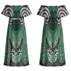 Aotearoa Iwi Ngati Maniapoto Personalised Couples Matching Off Shoulder Maxi Dress and Long Sleeve Button Shirt Maori Kowhaiwhai Pattern