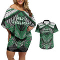 Aotearoa Iwi Ngati Maniapoto Personalised Couples Matching Off Shoulder Short Dress and Hawaiian Shirt Maori Kowhaiwhai Pattern