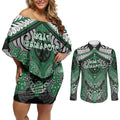 Aotearoa Iwi Ngati Maniapoto Personalised Couples Matching Off Shoulder Short Dress and Long Sleeve Button Shirt Maori Kowhaiwhai Pattern