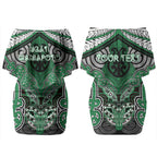 Aotearoa Iwi Ngati Maniapoto Personalised Couples Matching Off Shoulder Short Dress and Long Sleeve Button Shirt Maori Kowhaiwhai Pattern