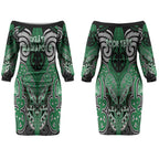 Aotearoa Iwi Ngati Maniapoto Personalised Couples Matching Off The Shoulder Long Sleeve Dress and Hawaiian Shirt Maori Kowhaiwhai Pattern