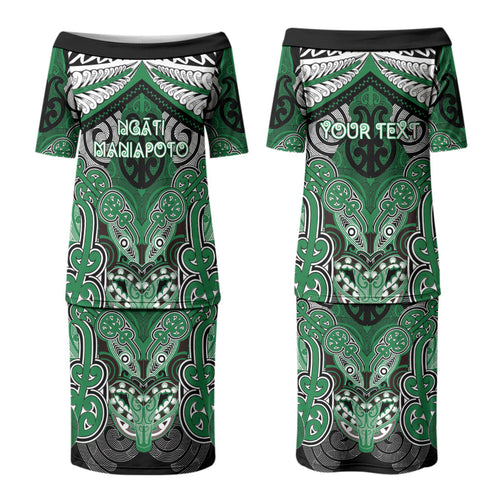 Aotearoa Iwi Ngati Maniapoto Personalised Couples Matching Puletasi and Hawaiian Shirt Maori Kowhaiwhai Pattern