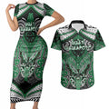 Aotearoa Iwi Ngati Maniapoto Personalised Couples Matching Short Sleeve Bodycon Dress and Hawaiian Shirt Maori Kowhaiwhai Pattern