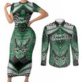 Aotearoa Iwi Ngati Maniapoto Personalised Couples Matching Short Sleeve Bodycon Dress and Long Sleeve Button Shirt Maori Kowhaiwhai Pattern