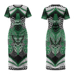 Aotearoa Iwi Ngati Maniapoto Personalised Couples Matching Short Sleeve Bodycon Dress and Long Sleeve Button Shirt Maori Kowhaiwhai Pattern