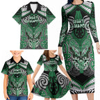 Aotearoa Iwi Ngati Maniapoto Personalised Family Matching Long Sleeve Bodycon Dress and Hawaiian Shirt Maori Kowhaiwhai Pattern