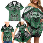 Aotearoa Iwi Ngati Maniapoto Personalised Family Matching Off Shoulder Short Dress and Hawaiian Shirt Maori Kowhaiwhai Pattern