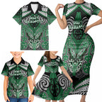 Aotearoa Iwi Ngati Maniapoto Personalised Family Matching Short Sleeve Bodycon Dress and Hawaiian Shirt Maori Kowhaiwhai Pattern