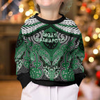 Aotearoa Iwi Ngati Maniapoto Personalised Kid Ugly Christmas Sweater Maori Kowhaiwhai Pattern