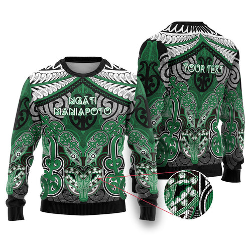 Aotearoa Iwi Ngati Maniapoto Personalised Ugly Christmas Sweater Maori Kowhaiwhai Pattern