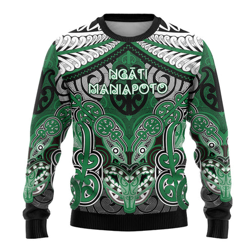 Aotearoa Iwi Ngati Maniapoto Personalised Ugly Christmas Sweater Maori Kowhaiwhai Pattern