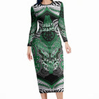 Aotearoa Iwi Ngati Maniapoto Personalised Long Sleeve Bodycon Dress Maori Kowhaiwhai Pattern